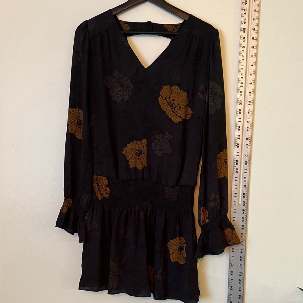 Chelsea28 Black Dress with Gold Floral Pattern